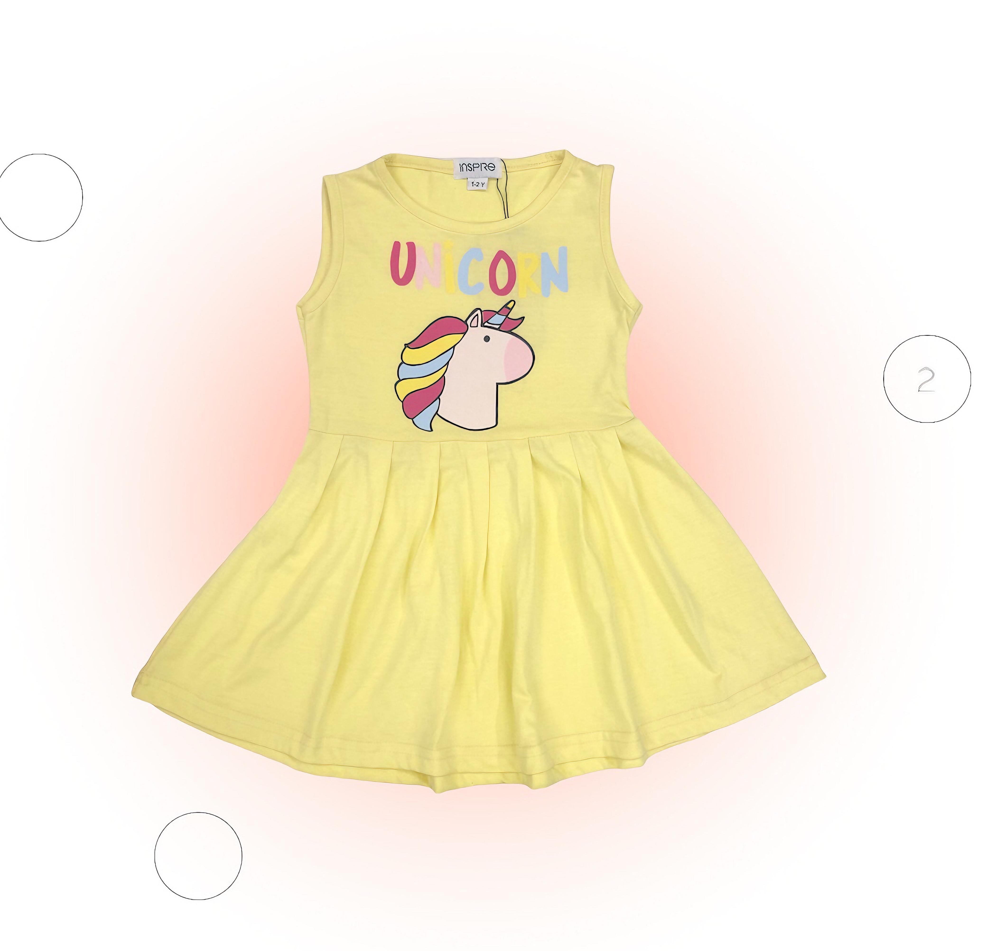 Unicorn Frock-Yellow